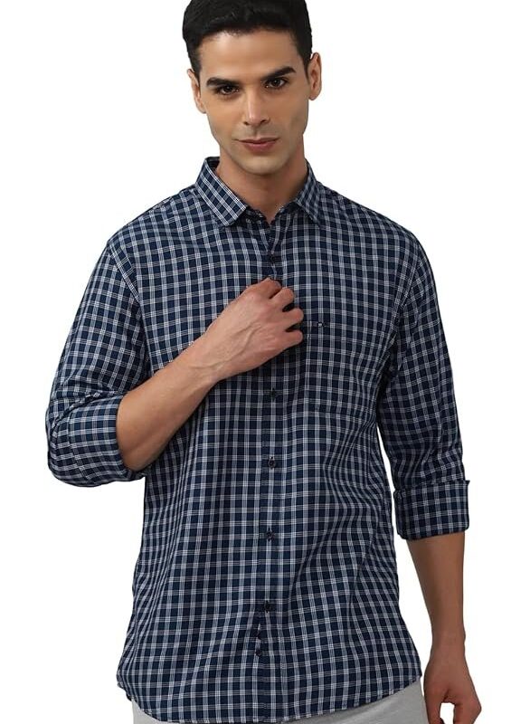 Peter England Men's Slim Fit Full Sleeve Checkered Casual Shirt | 100% Cotton | Premium Twill Weave
