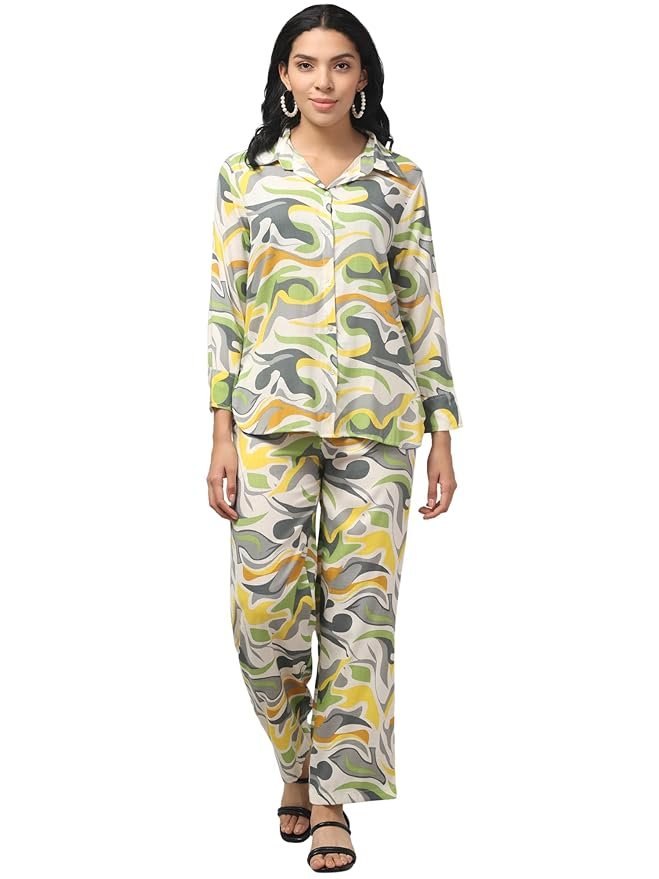 ZUVINO Cord Set For Women In Cotton || Stylish Co Ord Set For Women || Relaxed Fit Shirt & Wide-Leg Pants || Soft & Breathable.