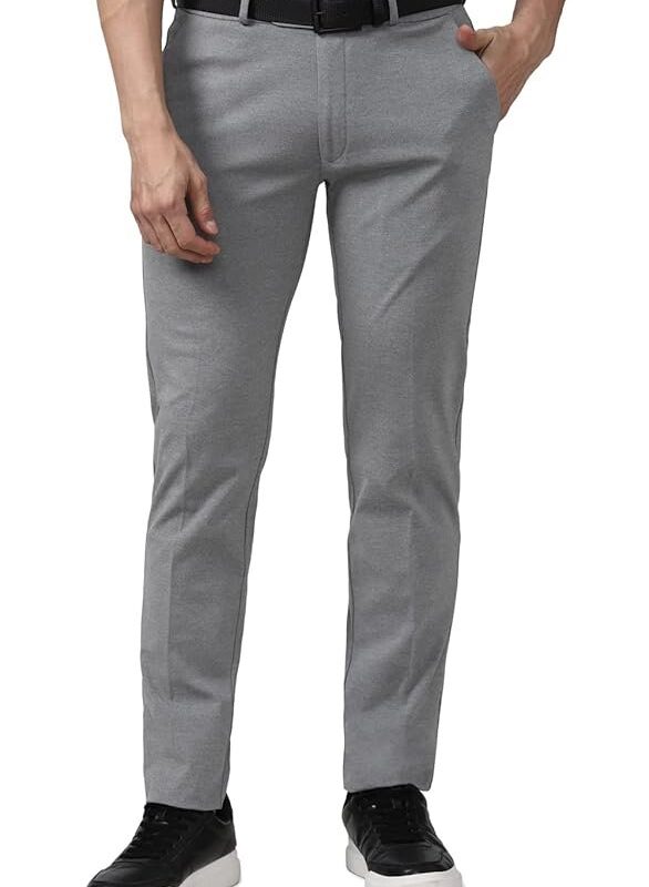 Peter England Men's Slim Fit Mid Rise Formal Stretchable Knit Super Trouser | Comfort Lycra | 360-Degree Stretch