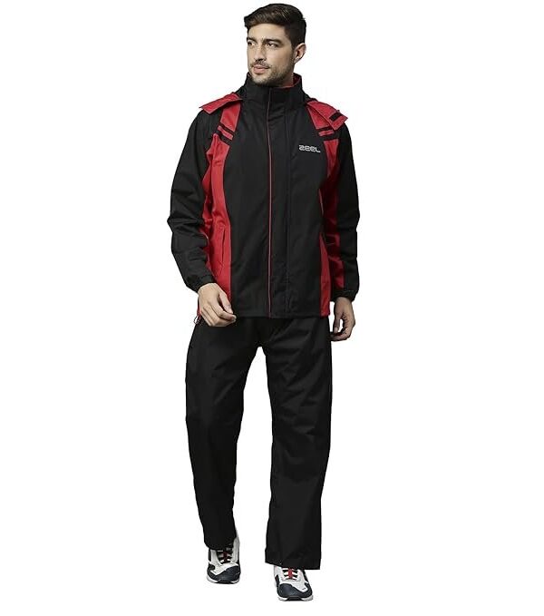 ZEEL Rain Coat for Men Waterproof for Bike Riders with Adjustable Hood along with inner pockets,Waterproof Raincoat with Polyester Jacket,Pants and Waterproof Drawstring Bag