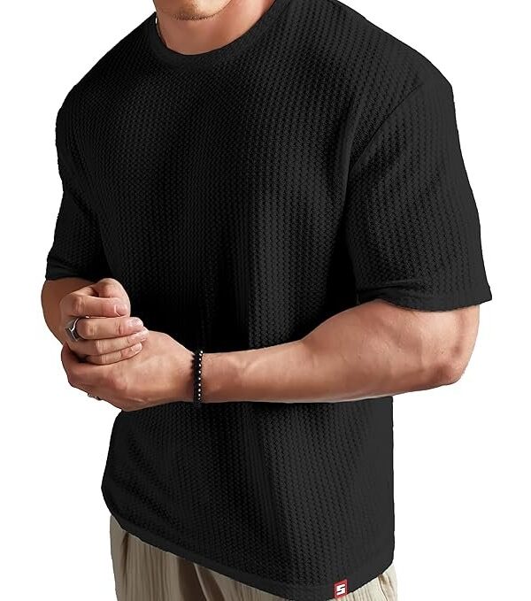 SHODOX Mens Solid Dotted Unique Design Oversized Tshirt for Men - Round Neck Loose Fit Drop Shoulder Mens T-Shirt