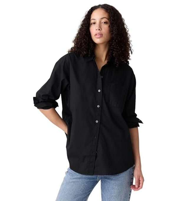GAP Women's Solid Loose Fit Full Sleeves Collared Blouse
