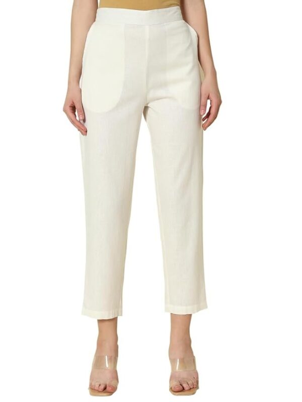 FIORRA Womens Mid Rise Cotton Solid Narrow Pant