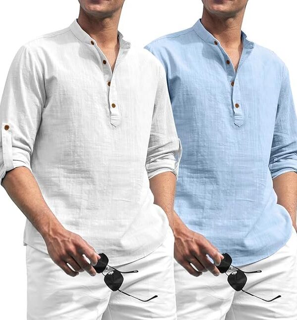 Zombom Combo of Men's Solid Cotton Blend Full Sleeve Straight Kurta Shirt