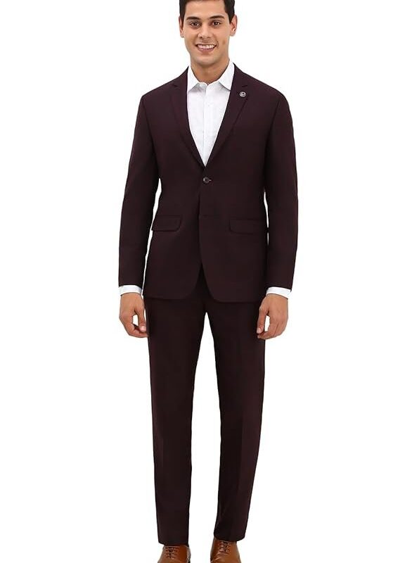 Allen Solly Men Maroon Slim Fit Check Formal Two Piece Suit