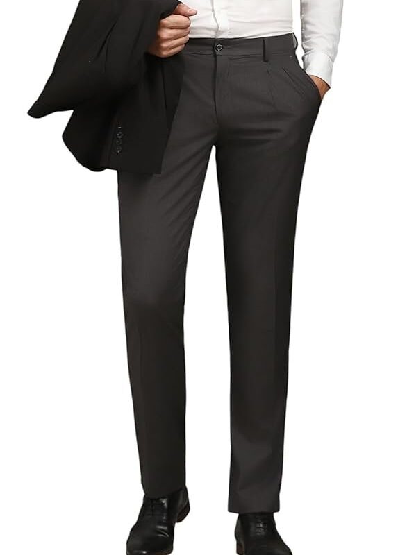 Louis Philippe Men's Regular Fit Mid Rise Premium Fabric Pleated Formal Trouser
