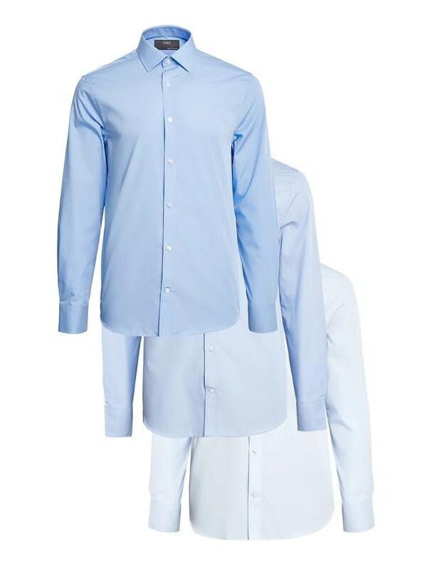 Marks & Spencer Mens Solid Polyester Blend Collared Neck Slim Fit Easy Iron Shirt