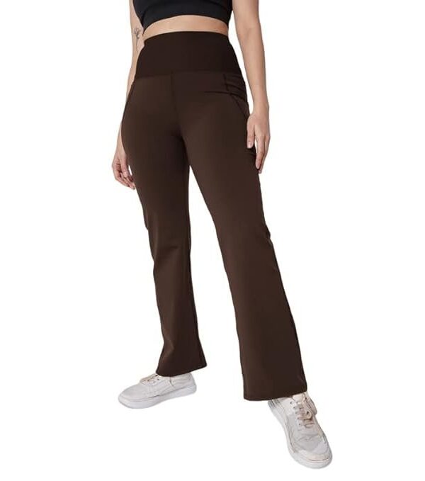 BlissClub Ultimate Flare Pants for Women Upto 5'4 ft | Ribbed Waistband, 4 Pockets | High Waist Trousers and Formal Pants for Office wear